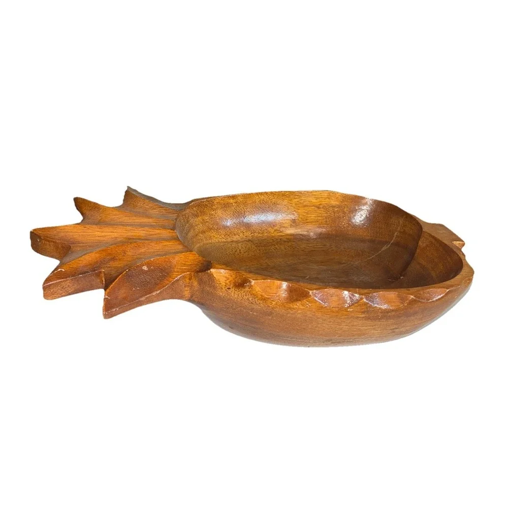 Pineapple Bowl‎ Monkey Pod Wood Carved Tray Dish Hawaii Vintage